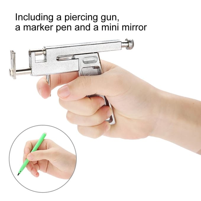 Roestvrijstalen Oorpiercingpistool Tool met Markerpen Spiegel blue