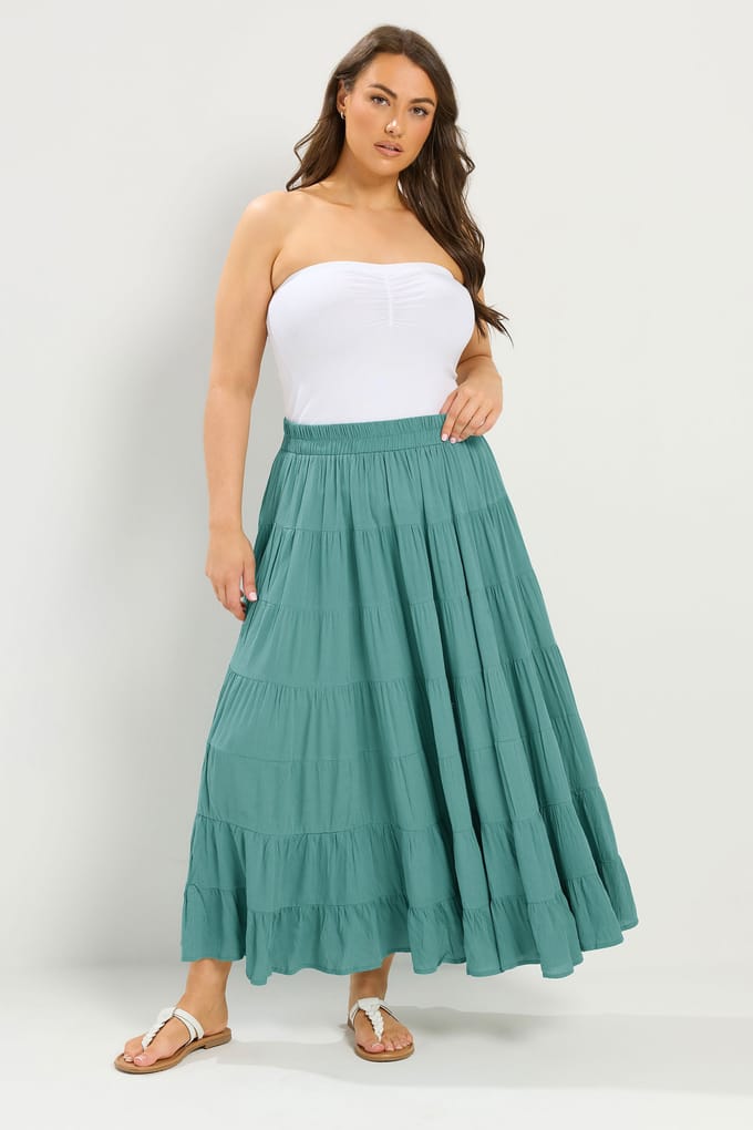 Yours Blauwgroene Gelaagde Maxirok Size 46