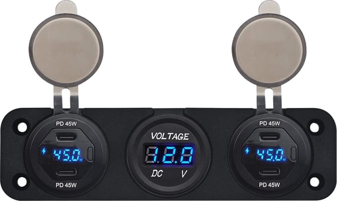 ProRide 12V USB C Autolader 4 Poorten - 45W/QC3.0 - P19184 - Drievoudig inbouw met Voltmeter
