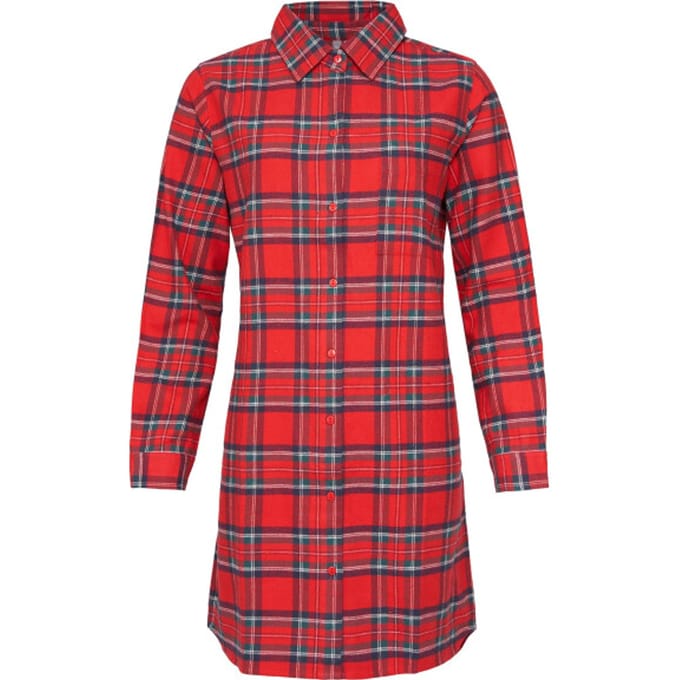 By Louise Dames Pyjama Nachthemd Flanel Geruit Rood - Maat S