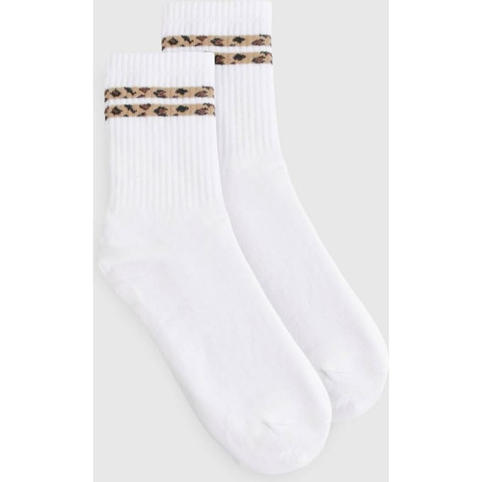 boohoo Dames Leopard Dubbele Streep Sportsok