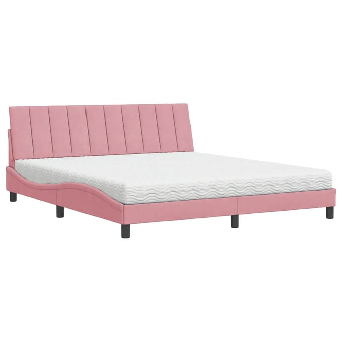 vidaXL - Bed - met - matras - "Hanko" - fluweel - roze - 180x200 - cm