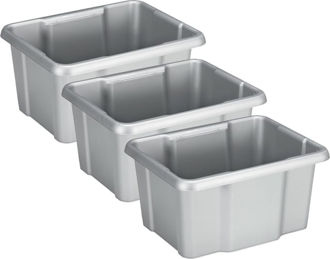 Sunware Opslagbox Nesta - 3x - kunststof - 24L - grijs - 42 x 33 x 22 cm - stapelbaar