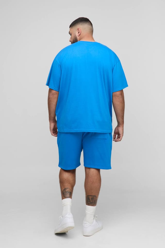 Plus Men's Star Puff Print Oversized T-Shirt & Relaxed Jersey Short Set | Blue | Size 2XL