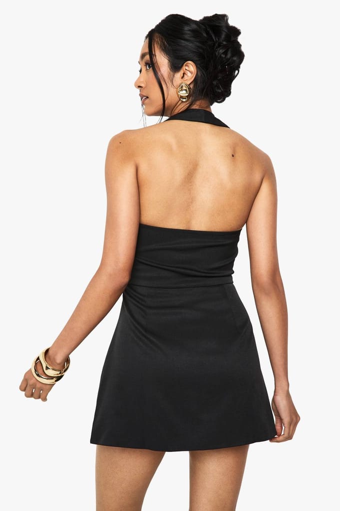 boohoo Dames Halternek Tailored Micro Mini Dress | Zwart | Maat: 44