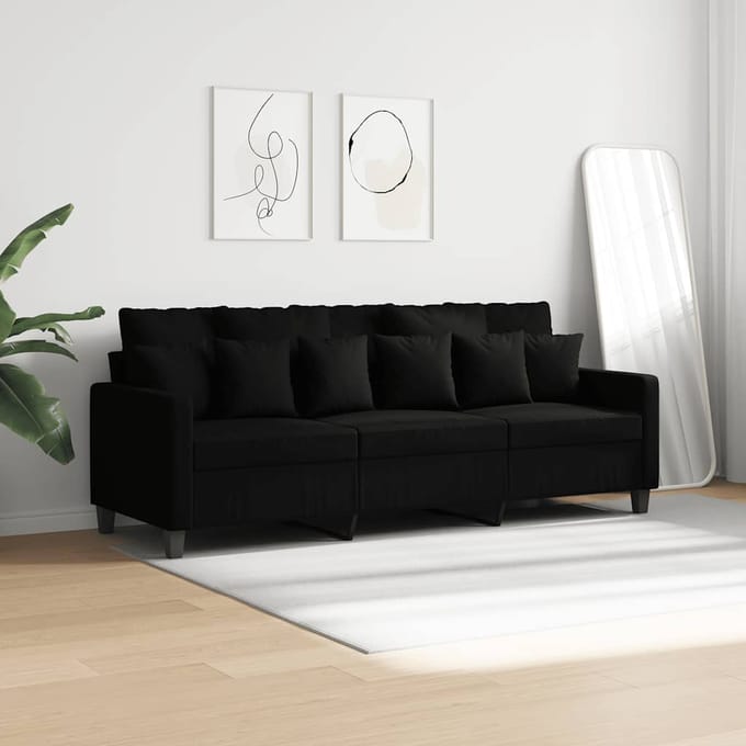 Vidaxl Bank 3-persoons, Zwart, 180 Cm, Bekleed met Stof