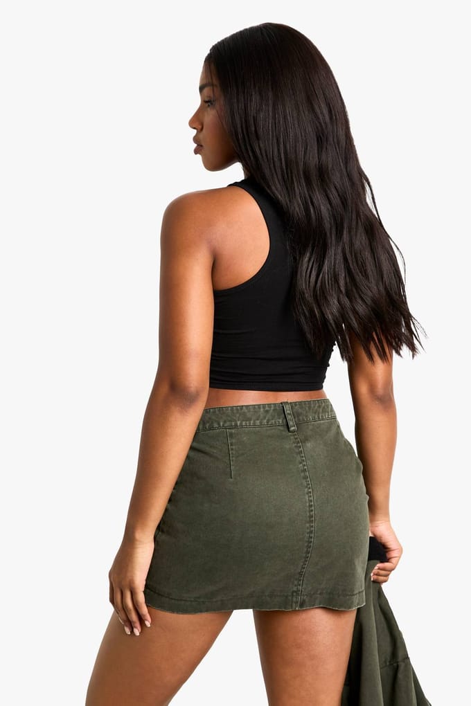 boohoo Dames Twill Washed Mini Skirt | Khaki | Maat: 8