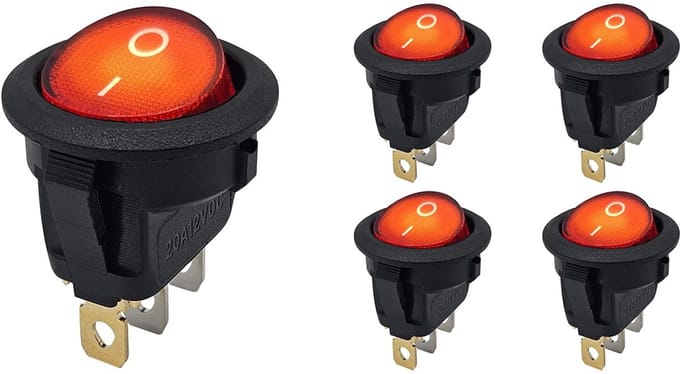ProRide Wipschakelaar ON-OFF KCD2-12 - 3-pins - Rond - 12V/20A - Rood - 5 stuks