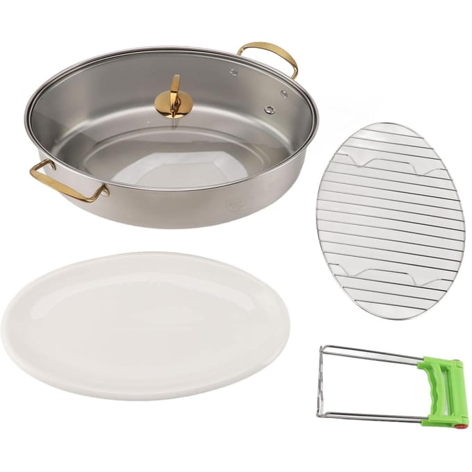 Cuit-vapeur à poisson en acier inoxydable 304 simple couche épaissi ovale multi-usage avec grille L gray