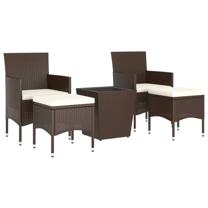 vidaXL - 5-delige - Bistroset - poly - rattan - en - gehard - glas - bruin