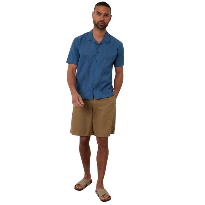 Threadbare Heren Borduurlogo Kraag Korte Mouwen Bowling Shirt (Denim)