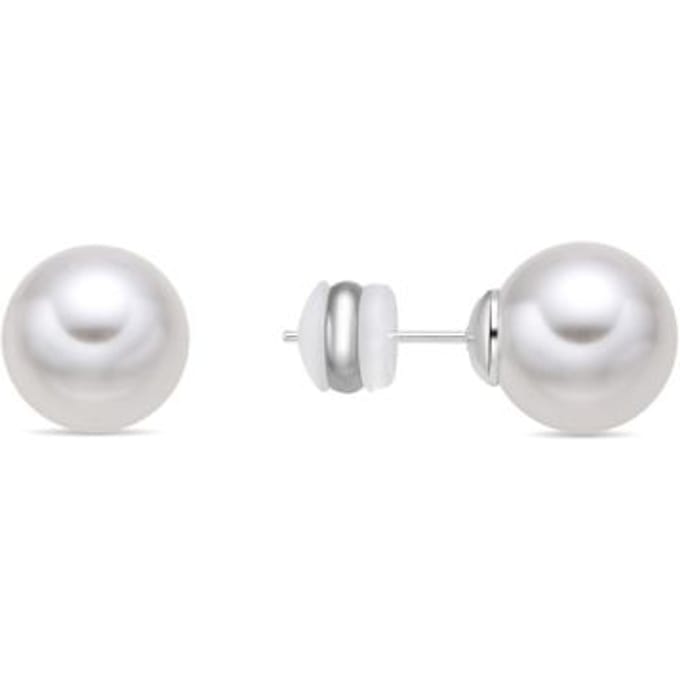 Boucles d'oreilles - LUXENTER - Wasai - Perle blanche - Plaqué rhodium - 12 mm