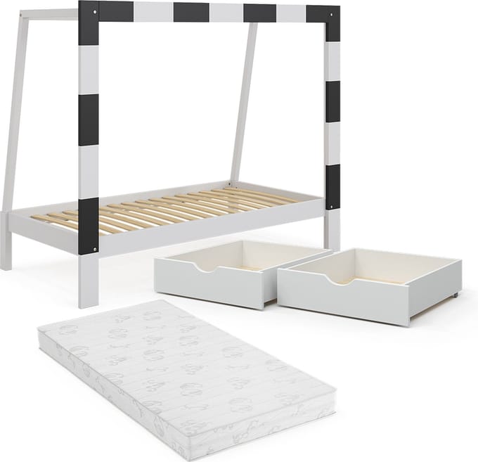 Vitalispa Voetbaldoel Kinderbed – 178 x 142.5 cm met lade en matras Wit