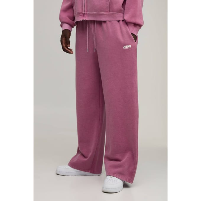 Wijde Pijpen Heren Sport Gewassen Joggers | Pink | Size Small
