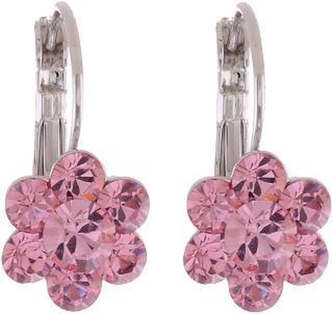 Behave – Oorhanger dames – roze kristal – Nikkelvrij – Bloem