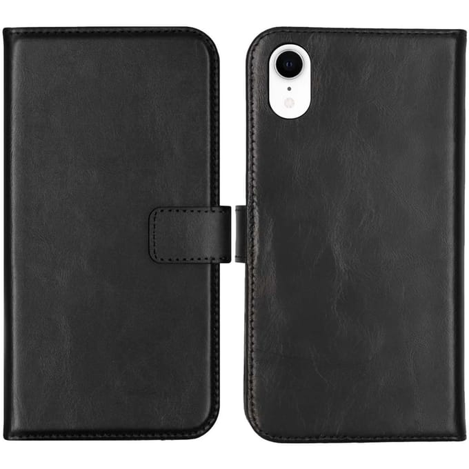 Selencia Hoesje - Geschikt voor Apple iPhone XR - Echt Lederen Bookcase - Zwart