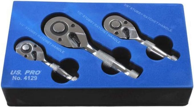 Korte Mini Ratelsleutel Set 3-Delig 1/4, 3/8 en 1/2 Inch - Stubby Ratel
