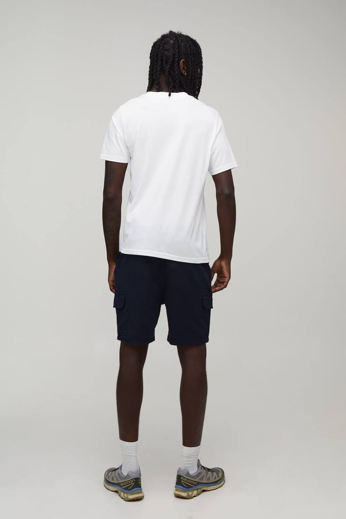 Essentiële Skinny Fit Twill Cargo Shorts Met Middellange Lengte | Navy | Size Medium