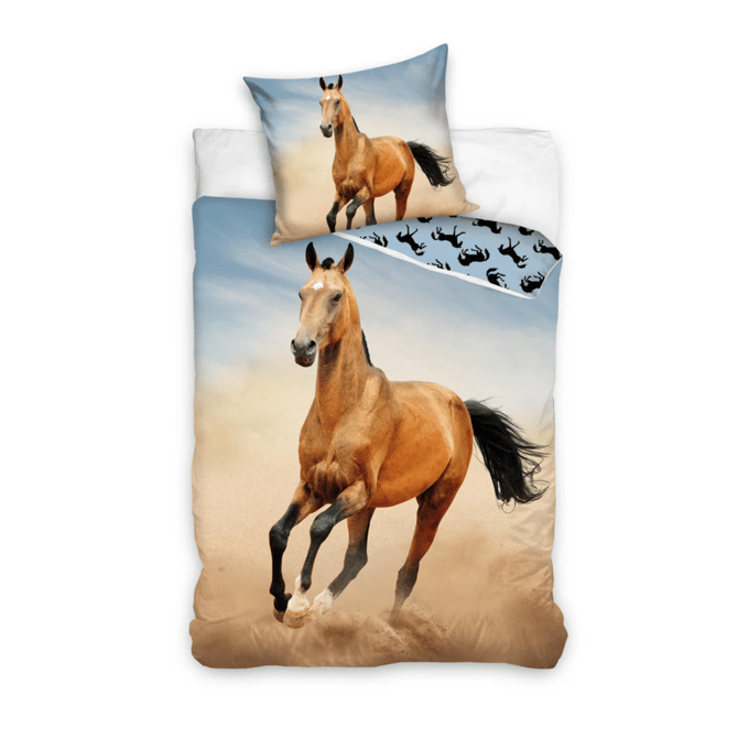 DREAMEE Dekbedovertrek - Desert Horse - 140x200 cm + kussenloop 60x70 cm - Bruin/Blauw