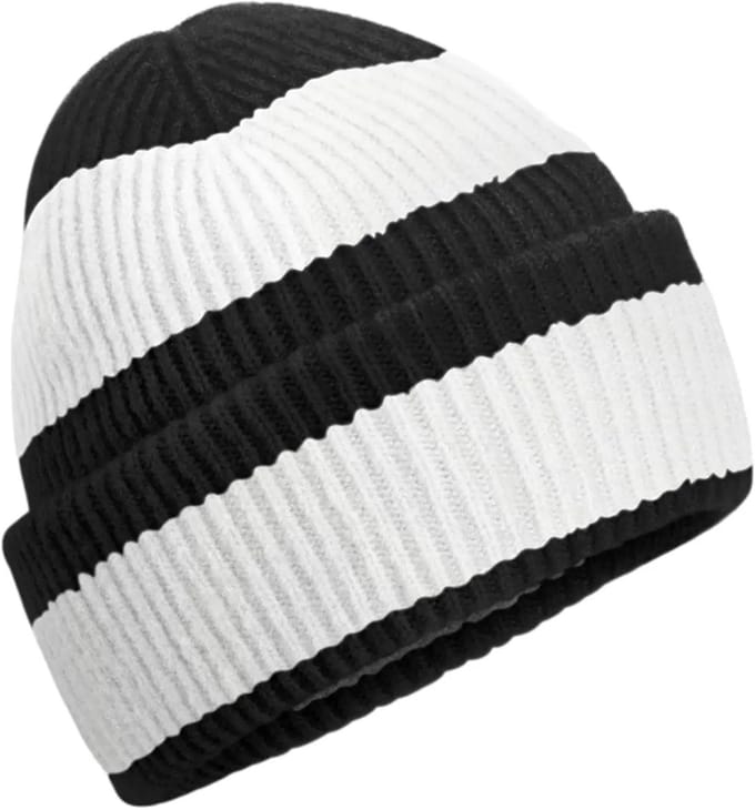 Colour Block Beanie - Black/Soft White - One Size