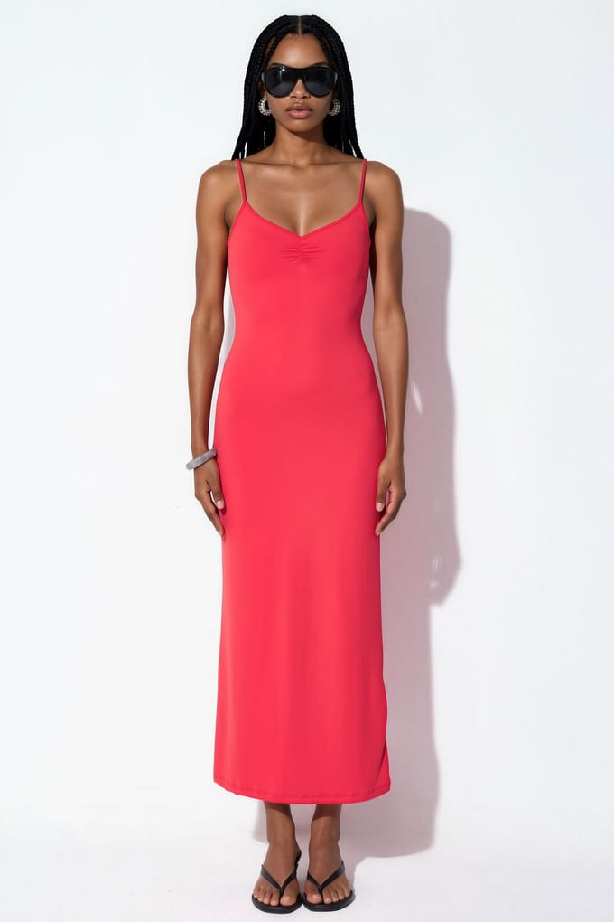 Mouwloze midi-slipdress