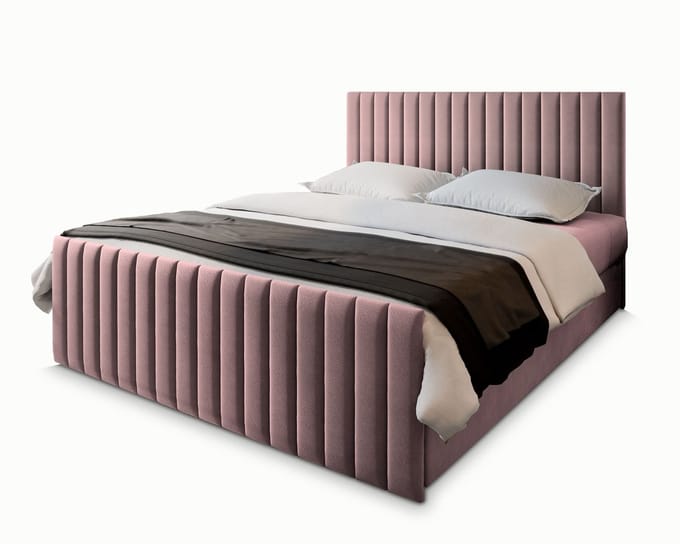 Boxspring ARION 160x200 cm met matras en topper, bedkasten - Roze