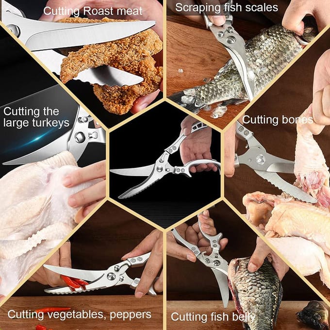 Ciseaux de cuisine robustes en acier inoxydable, coupe-ciseaux professionnels, os de poulet, viande, poisson, dinde, légumes white
