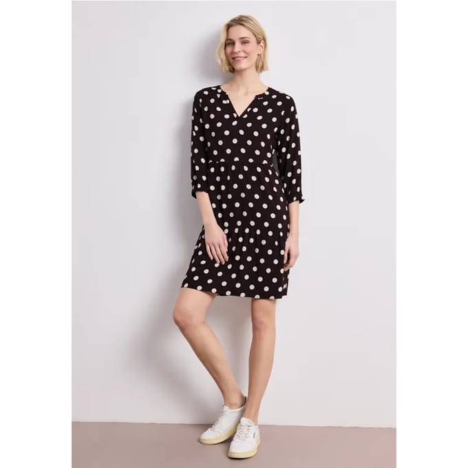 Knielange jurk met gespleten hals en print