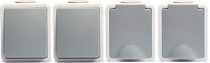 McPower Fix - 4-voudige Combinatie Set - 2x Enkele Stopcontact + 2x schakelaar - IP54 - Opbouw Grijs