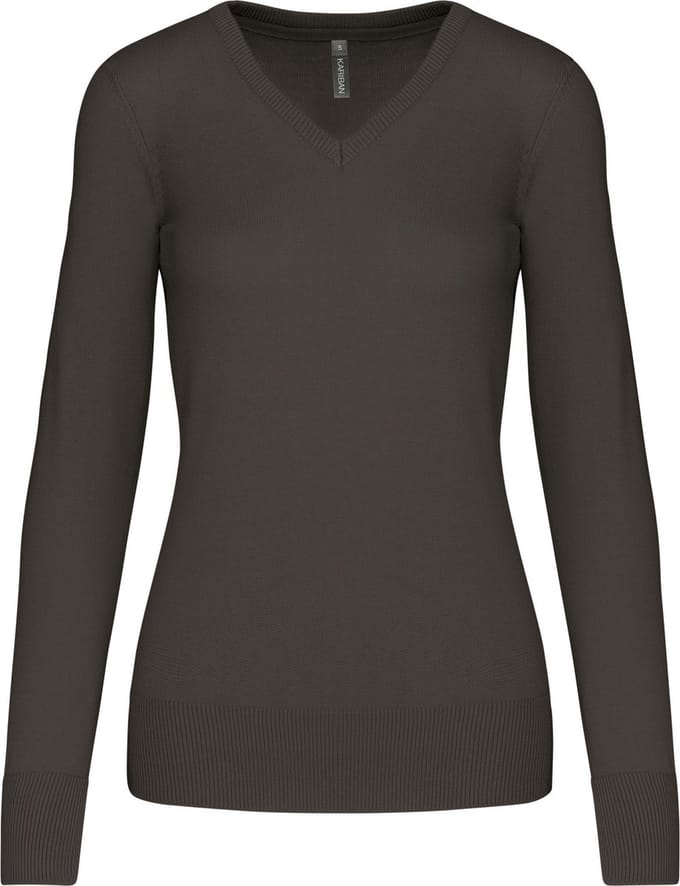 Pullover/Cardigan Dames M Kariban V-hals Lange mouw Dark Grey 50% Katoen, 50% Acryl