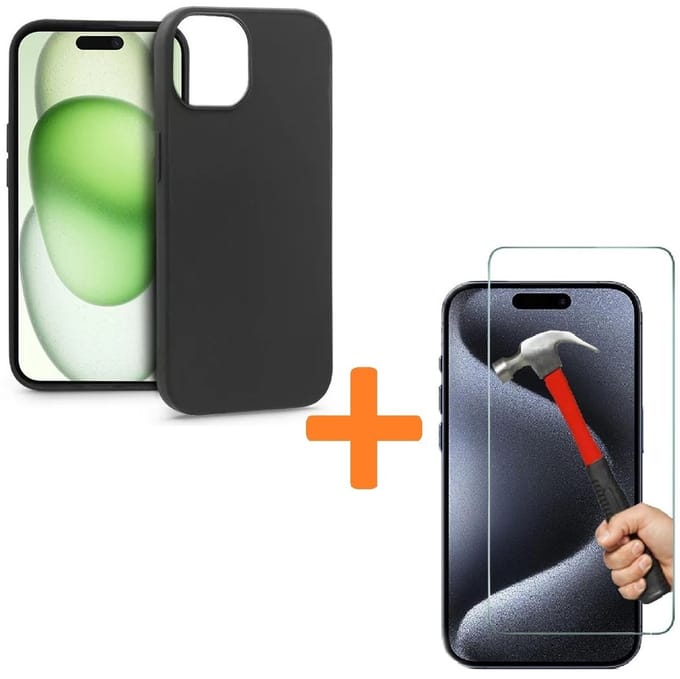 Silicone hoesje Zwart met 2 Pack Tempered glas Screen Protector Geschikt voor: Apple iPhone 16 Pro Max