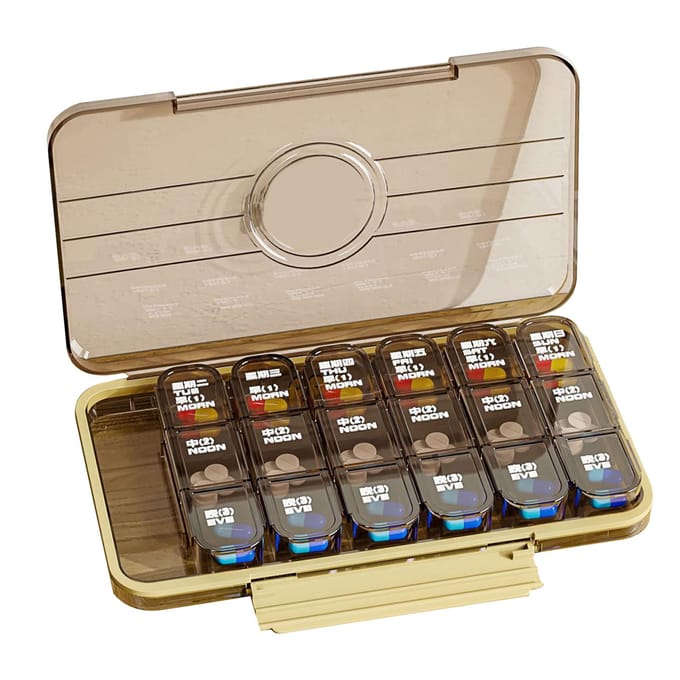 Medicijnorganizer Draagbaar Plastic Transparant Dagelijkse Medicijndoos Opbergkoffer voor Visolie 21 Compartments