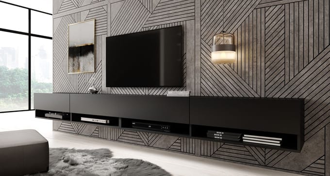 Meubella - TV-Meubel Asino - Mat Zwart - 280 cm