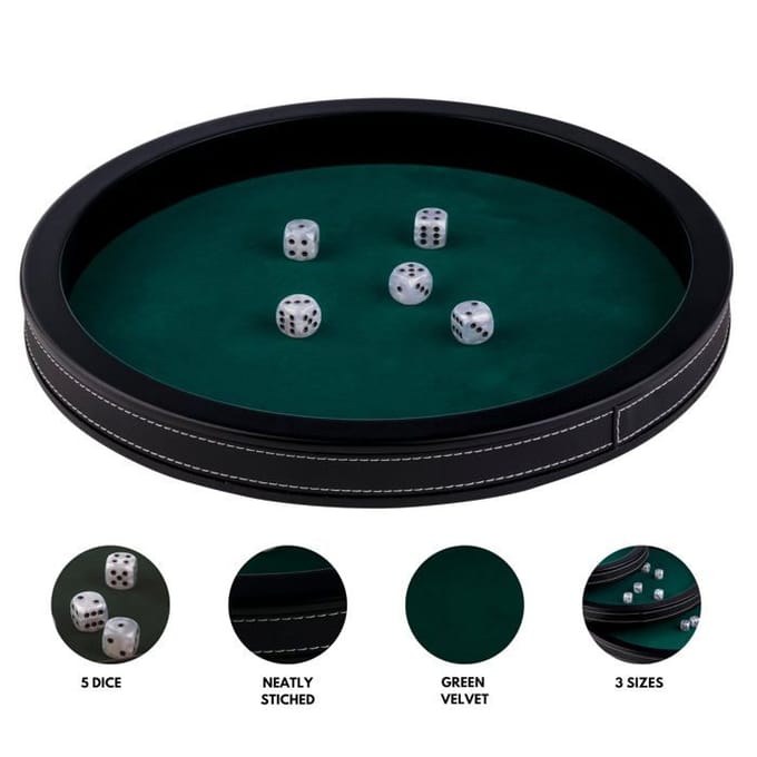 Pokerpiste Zwart Leder - 34 cm - Ingelegd Groen Vilt - Poker & Dobbel Accessoire - Engelhart