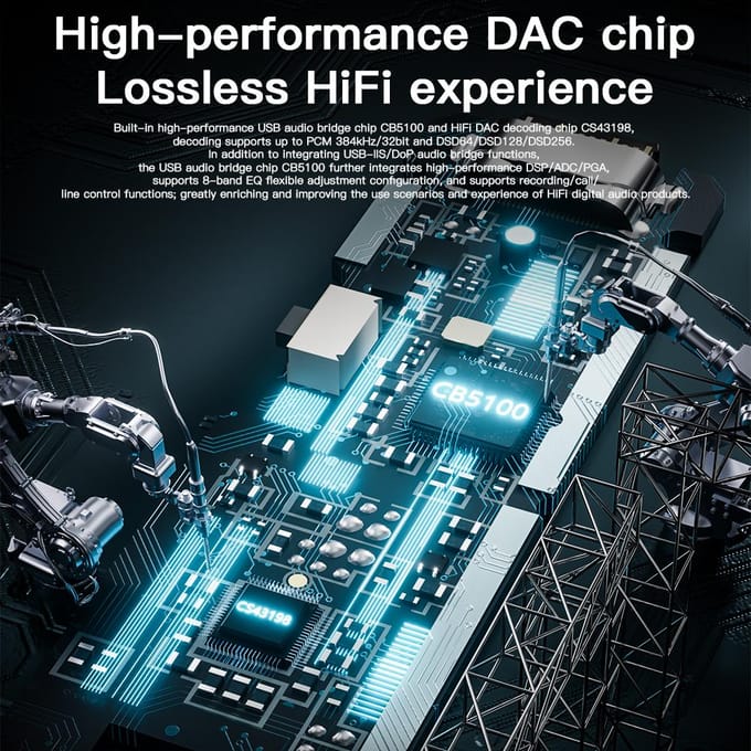 KEYSION CS43198 USB DAC Audio HiFi Decoder 384KHz DSD256 Type-C naar 3,5 mm Adjust EQ HD Hoofdtelefoonversterker voor Android iOS Win10 zwart
