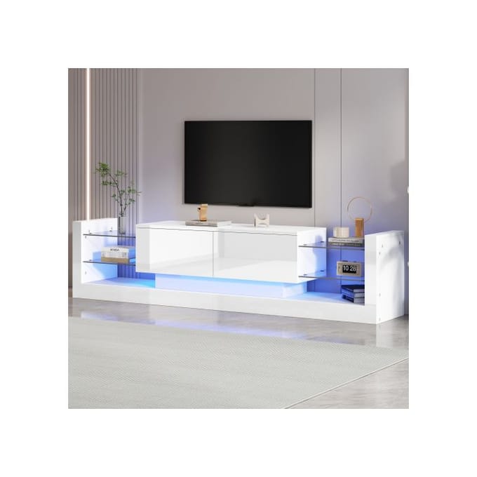 TV-meubel - MUVOE - 181 cm - LED-verlichting - 2 lades - Hoogglans wit