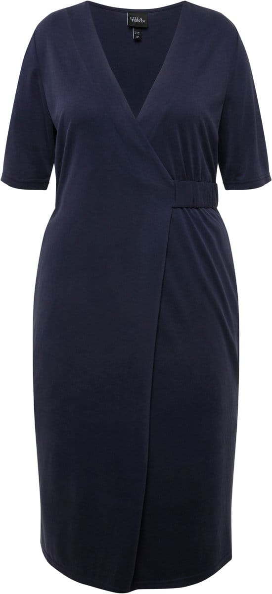 Ulla Popken - Dames - Midi-jurk wikkellook V-hals korte mouwen zakken - Marine - Maat 58+
