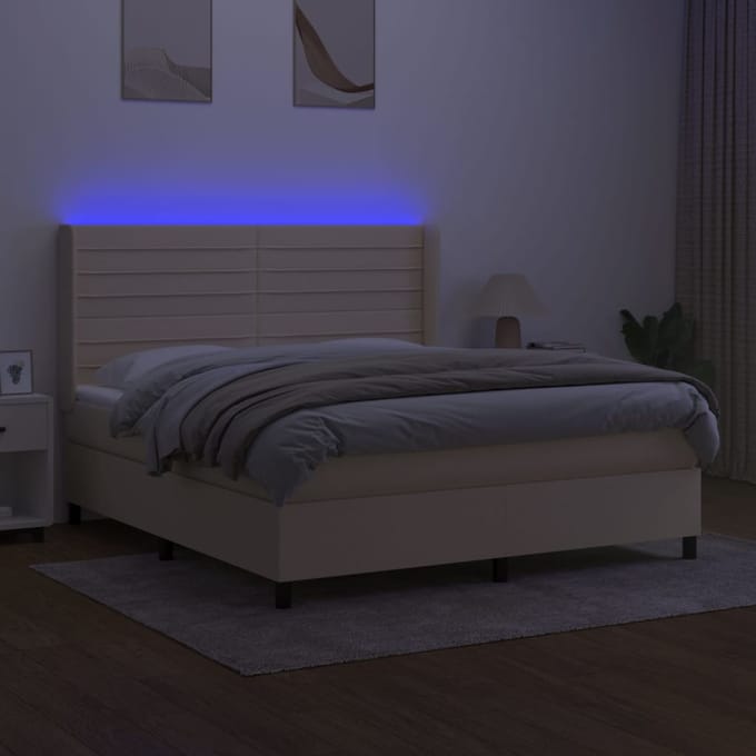 vidaXL - Boxspring - met - matras - en - LED - stof - crèmekleurig - 180x200 - cm