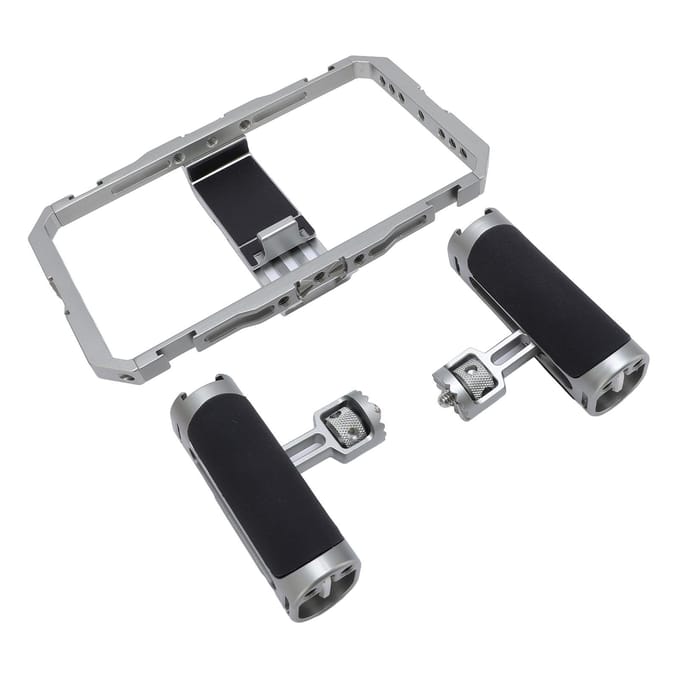 Smartphone Video Rig Kit Aluminiumlegering Anti-Shake Siliconen Handgrepen Handheld Telefoonkooi met 14in gray