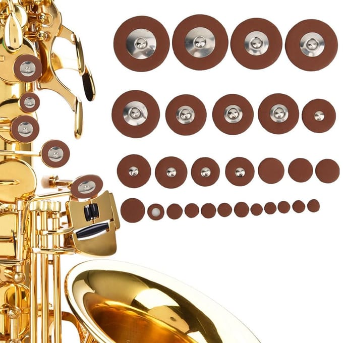 28 stuks Multi Maat Sax Lederen Pads Vervangingsset voor Sopraansaxofoon brown