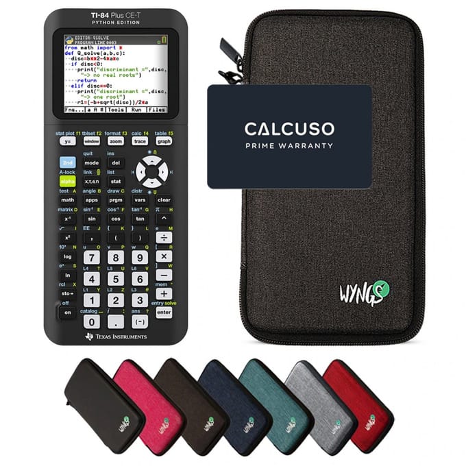 TI-84 Plus Ce -T Python Edition incl. WYNGS Beschermhoes Donkergrijs - Grafische Rekenmachine - Basis Pakket