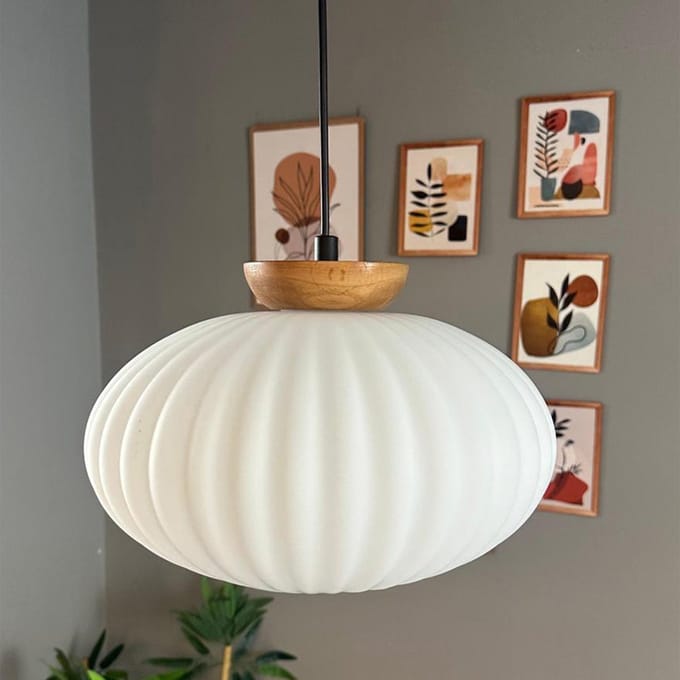 Bamyum Elegant Glazen Enkele Kroonluchter Retro Wit Hanglamp