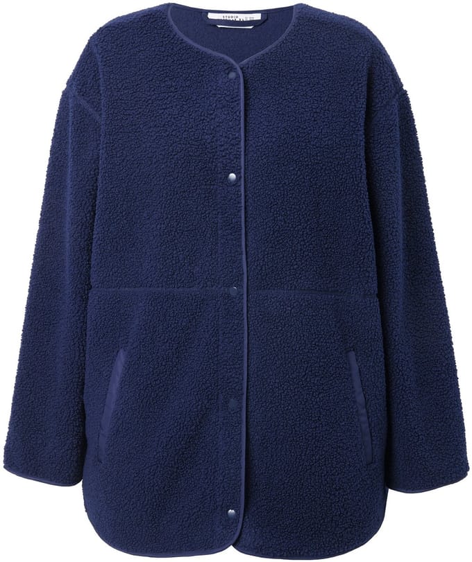 Studio Untold - Dames - Teddy fleecejas oversized ronde hals - Marine - Maat 42+