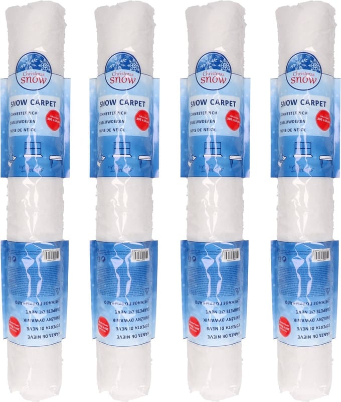 Decoris Sneeuwdeken - 4x stuks - wit - 300 x 60 cm - polyester - sneeuwtapijt - sneeuw - ondergrond - kerstboomrok