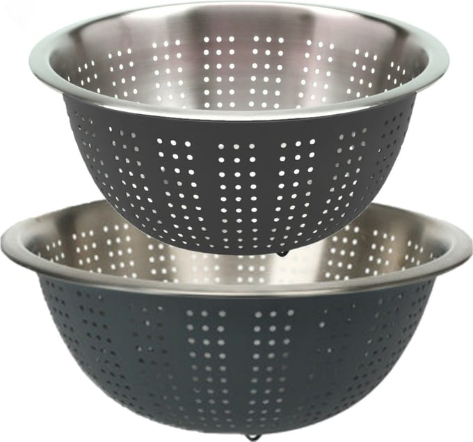 Excellent Houseware RVS keuken vergiet/zeef - set met 2 formaten - antraciet - Diameter 24 en 27 cm