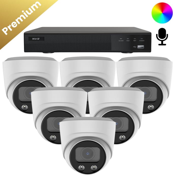 6x Beveiligingscamera set – Bedraad – Sony Dome Premium AI-ISP 8MP Full Color UltraHD 4K – Wit