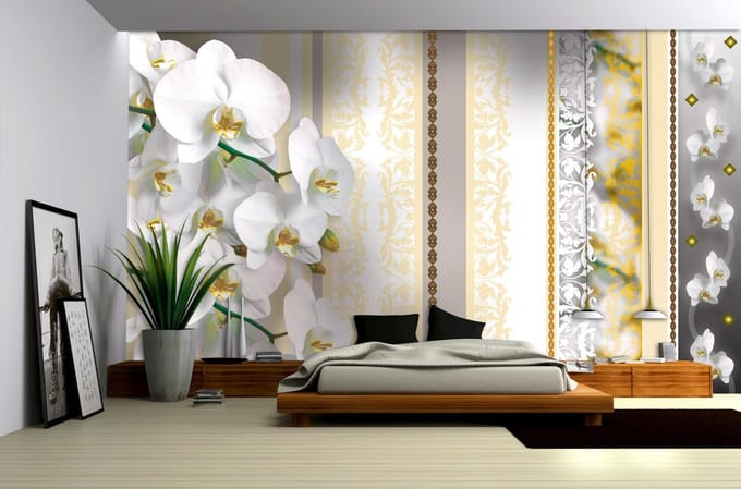 Flowers Floral Orchids Pattern Photo Wallcovering