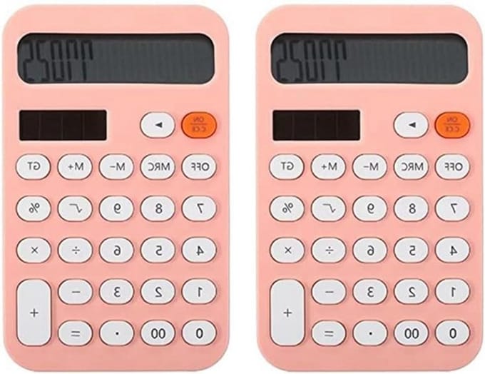 Bureau Rekenmachine - Basis Calculator - Dagelijkse Berekeningen - Groot LCD Scherm - 12 Cijfers - Roze