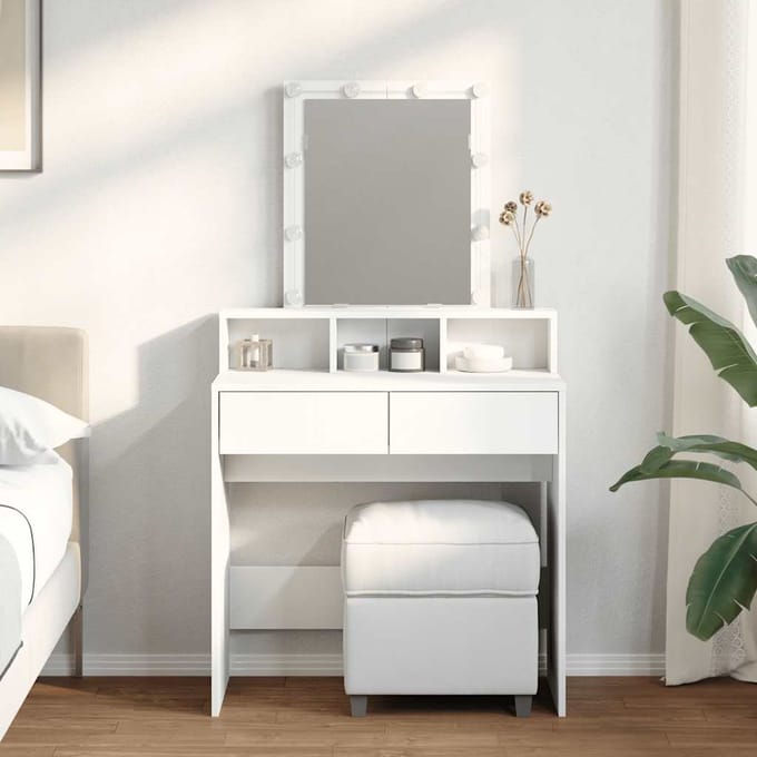 vidaXL - Kaptafel - met - LED - 80x41x144,5 - cm - wit