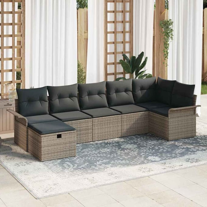 vidaXL - Tuinbank - Set - 7 - st - Grijs - poly - rattan